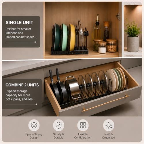 DEWEL 2PCs Expandable Pots and Pans Organizer Under Cabinet (Black) - Image 2