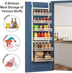 Over the Door Pantry Organizer 6 Tiers Hanging or Wall Mounted Spice Rack with Adjustable Basket,Heavy Duty Metal Seasoning Organizer Shelf for Kitchen Pantry and Bathroom - Image 7