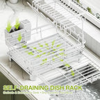 2-Tier Expandable Dish Drying Rack for Kitchen Counter, White - Image 2