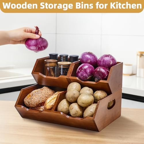 HYPIGO Wood Pantry Organizers and Storage, Stackable Wood Storage Bins - Image 2