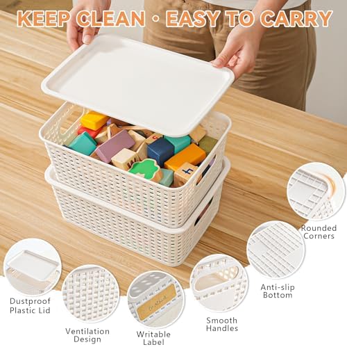 10 Pack Small Plastic Storage Bins with Lids, Stackable Plastic Storage Baskets for Organizing with Handles, Organizer Bins with Labels for Room, Craft, Containers for Pantry Organizers and Storage - Image 4