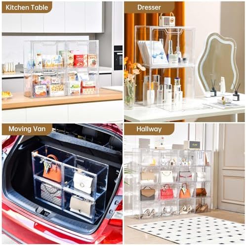 Freebat Stackable Storage Organizers, Clear Acrylic Display Case, 9-Pack Acrylic Boxes with Lids, Clear Storage Containers Storage for Handbags, Collectibles & Figures - Image 6