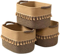 TeoKJ Set of 3 Baskets for Organizing, Decorative Rope Baskets for Storage, Storage for Pets, books, Pillows, Toys & Cloths, Black & Jute by TeoKJ