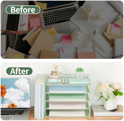 AUPSEN Desk Organizers and Accessories, 5-Tier Desktop Paper File Organizer with Removable File Holder, Desk Accessories & Workspace Organization for Home Office Supplies (Mint) - Image 4