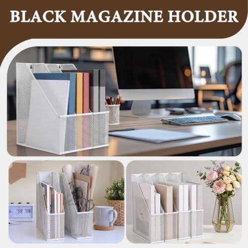 Sliner 4 Pack White Metal Magazine Holder Mesh Steel Document Rack 1 Section File Organizer Extra Wide Magazine Folder Storage Desk Tidy for Office Home, 12.6"x 9.8"x 3" - Image 6
