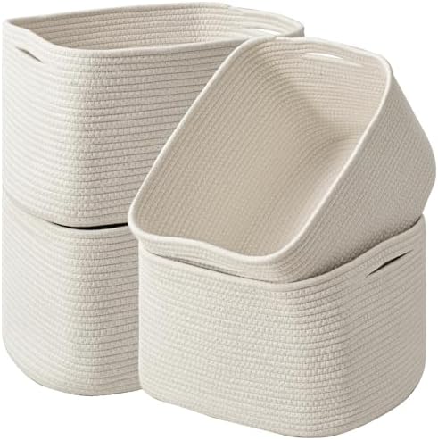 ICERZCZ Storage Baskets for Organizing & Shelves, Woven Cotton Rope Organization Bins for Dog Toys, Clothes, Books, Nursery Organizer, 15"Lx11''Wx9.5''H, (4 Packs) Off White by ICERZCZ