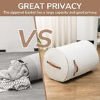 CHICVITA Large Woven Laundry Hamper with Lid & Leather Handles, 60L, White - Image 4