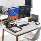 4 Pack Leather Office Supplies/Desk Organizer for Letter Paper Tray,Sticky Note Holder,Pen Cup,Stackable Small Letter Mail Sorter Tray,Workspace Decor for Women Men (Brown, 4-piece set) - Image 4