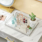 Tieson Mirror Tray Contemporary Silver Dresser Perfume Tray Bathroom Dresser Bedroom (Silver) - Image 4