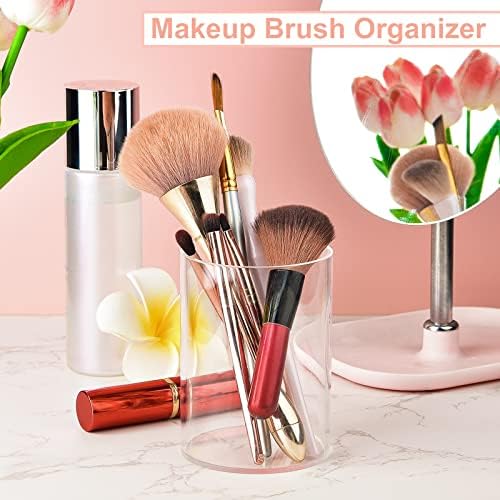 Mototo 8 Pieces Clear Acrylic Pen Holder Round Acrylic Pencil Cup Clear Makeup Bush Holder Acrylic Desktop Stationery Organizer for Office School Home Desk Accessories (8 Pack, Round) - Image 6