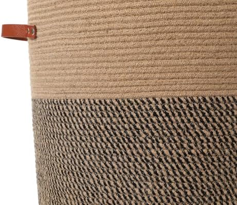 16"x20" Extra Large Cotton Rope Basket with Zipper Lid, Woven Laundry Hamper and Blanket Storage Basket, Round Clothes Bin for Living Room Bedroom, Jute & Black Mix - Image 2