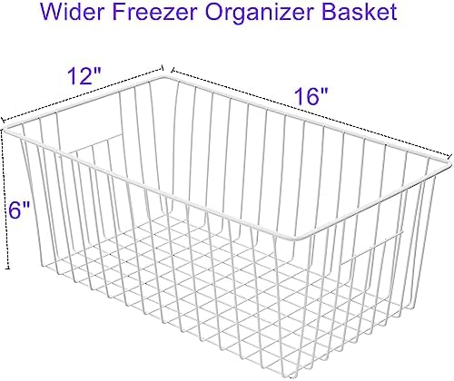 16Lx12Wx6H inch Wider Freezer Organizer Baskets Container, Refrigerator Metal Wire Storage Bins with Handles for Kitchen, Pantry, Cabinet, Closets - Pearl White（6 Packs - Image 6