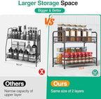 Spice Rack Organizer for Countertop 2 Pack, 2-Tier Counter Foldable Metal Standing Large Seasoning Storage Shelf for Kitchen Cabinet Bathroom Living Room Pantry Office, Black - Image 4