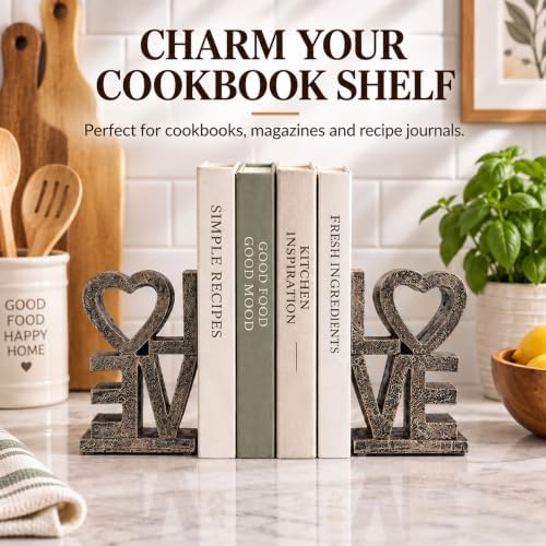 Love Bookends, Gold Decorative Book Ends for Shelves, Resin Bookends Set - Image 5