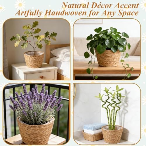 2PCS Seagrass Plant Basket for Indoor and Outdoor,Wicker Planter Basket with Liner for 6 inch Pot,Small Plant Pot Covers for Potted Plants,Rattan Storage Baskets for Rustic Boho Farmhouse Decor - Image 3