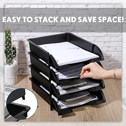 Fainne 8 Pcs Stackable Paper Trays Organizer Letter Tray for Desk, Black - Image 3