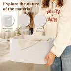 4 Pack Large Storage Basket for Organizing, 17.5"x13"x7" Woven Basket for Shelves, Closet Cube Storage Bins with Wrapped Handle, Cotton Rope Baskets for Kitchen, Clothes, Toys(Off White) - Image 5