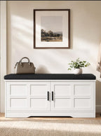 Akxomel 39.4" Shoe Storage Bench 2 Doors Wooden Entryway Bench White by Akxomel
