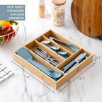 COOK WITH COLOR Bamboo Kitchen Utensil Set with Drawer Organizer | Cooking Tools and Storage Caddy, Blue, 18 Piece Gadget Set - Image 5