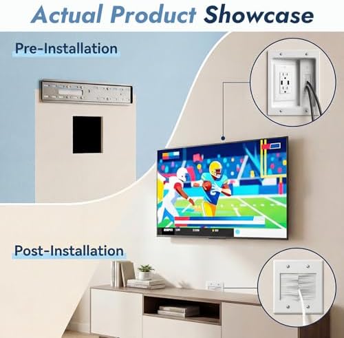 in-Wall Cable Management Kit, Recessed TV Outlet Box with Dual AC + 2 USB Ports, 9ft Power Cord, Wall Cable Hider Pass Through, TV Cord Concealer for Wall Mounted TV, Home Theater - Image 6