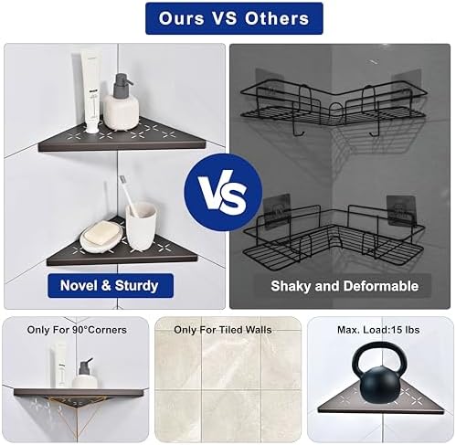 Corner Shower Shelf, 2-Pack Shower Shelves SUS304 Stainless Steel Bathroom Shelves for Tile Walls, Recessed Corner Shelf Organizer Rack, No Drilling (Bronze, 10"-2 Pack) - Image 5