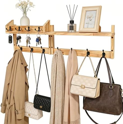 29" Coat Rack Wall Mount with Shelf,2Pcs Heavy Duty Coat Hooks Wall Mount with Shelf & Key Hooks,Farmhouse Wall Organizer for Living Room, Bedroom, Bathroom,Hats, Clothes, Backpacks by Unknown