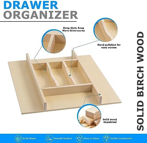 WelFurGeer Premium Wooden Silverware Organizer for Kitchen Drawers, Utensil Tray for Kitchen Drawer, Cutlery Drawer Organizer for Forks, Spoons, Knives - Sturdy Birchwood, Natural Finish - Image 5