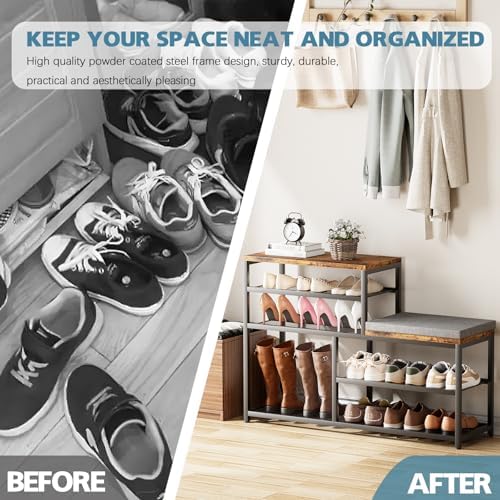Shoe Rack,Freestanding Hidden Shoe Storage Organizer for Entryway, Shoe Bench Shelves for High Boot with Seat Cushion,Wood Shoe Rack Cabinet for Front Door Entrance Closet, Hallway, 5 Tier,Brown - Image 7