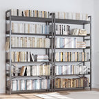 HCHQHS Bookshelf, Adjustable Industrial Bookcase, Vertical Tall Book Shelf, Wood and Black Metal Open Bookshelves for Home Office, Living Room, Bedroom (Black, 6-Tier (31" W x 70" H)) - Image 2