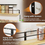 Spice Rack, Self-Adhesive or drilling, Rustic Style Hanging Spice Rack, Spice Organization for Cabinet Door or Wall Mount, Over The Stove, Kitchen Wall, 4-Pack, Wood Color - Image 4
