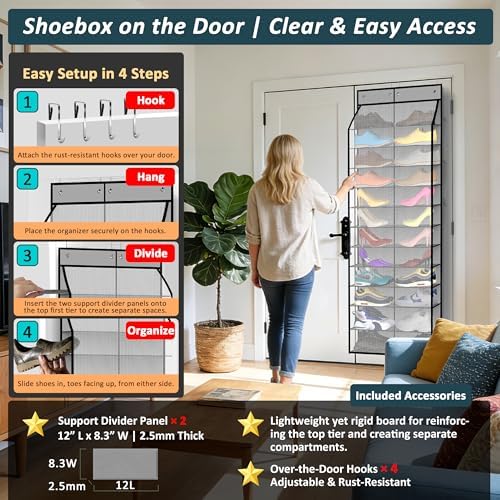 Kotkn 24-Pair Over Door Shoe Organizer for Family & Kids, Double Sided | Hanging Storage for Sneakers, Boots, Toys & Room Organization-Graphite Gray - Image 5
