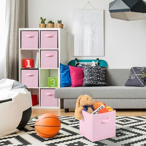 Stero 13x13x13 Inch Fabric Storage Bins 6 Pack Fun Colored Durable Storage Cubes with Handles Foldable Cube Baskets for Home, Kids Room, Closet and Toys Organization Pink - Image 6