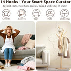Solid Wood Coat Rack - Freestanding Coat Hat Rack Stand with 14 Hooks, Clothes Rack Heavy Duty Space Saving Entryway Coat Tree Hanger Rack for Coats Jackets Hats Bags, Adjustable Height (Natural) - Image 6