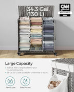 SONGMICS Rolling Laundry Hamper with Lid, 145 L 3-Section Synthetic Rattan - Image 7