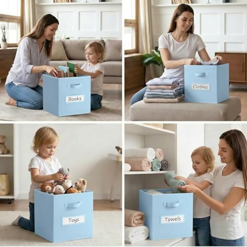 Storage Bins,11 Inch Cube Storage Bin with Labels,6pcs,Pastel Blue - Image 6