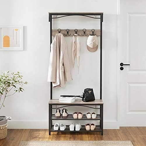 VASAGLE Shoe Bench Rack, 3-Tier Storage Shelf for Entryway Hallway Living Room, Industrial Accent Furniture with Steel Frame, 12.6 x 31.5 x 70.3 Inches, Greige - Image 4