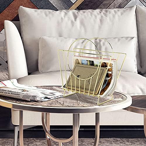 MyGift Brass Metal Magazine Holder, Mid-Century Document File Rack - Image 2