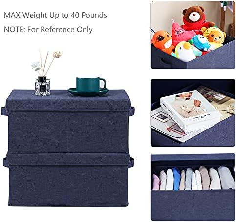 HOONEX Foldable Storage Bins with Lids, Pack of 2, Storage Boxes with 2 Carrying Handles and Heavy Cardboard, 16.5" L x 11.8" W x 7.5" H for Shoes, Clothes, Blue - Image 2