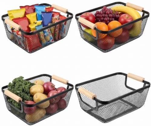 Ziliny 4 Pcs Mesh Wire Baskets for Organizing, Small, Black by Ziliny