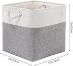 MidmmVick 13 x 13 Inch Cube Storage Bins, 6 Pack Extra Large Collapsible Fabric Storage Bin with Ropes, Foldable Storage Cubes for Home (White & Grey-13"x13"x13") - Image 4