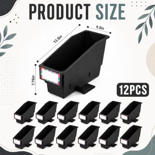 gisgfim 12 Pcs Non-Tip Book Bins with Stabilizer Wings (Black) - Image 2