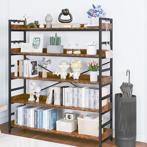 HCHQHS 5 Tier Bookshelf, Adjustable Industrial Bookcase, Vertical Tall Book Shelf, Wood and Black Metal Open Bookshelves for Home Office, Living Room, Bedroom - Image 7