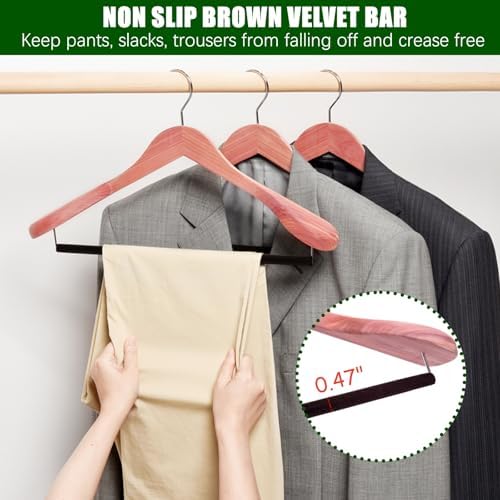 Amber Home 10 Pack Cedar Wood Suit Coat Hangers with Extra Wide Shoulder - Image 4