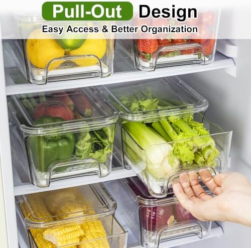 ANDGOO Pull-Out Fridge Organizer Bins, 4-Pack, Drain Tray, Clear - Image 4