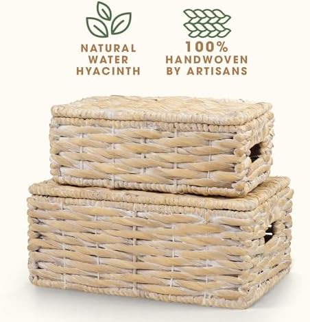Set of 2 White Wicker Baskets with Lid - Image 7