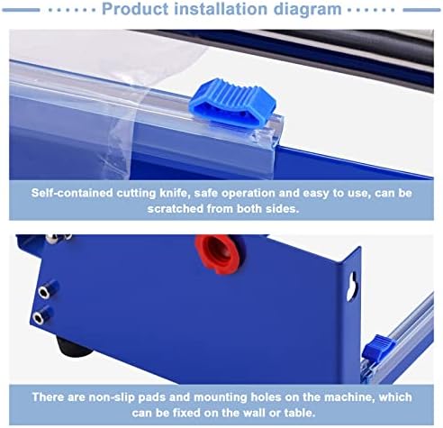 Stretch Film Dispenser, Hand Film Wrapping Machine, Tabletop or Wall Mount for 19.5" Rolls, Spare Blade Included, Fruit & Small Package Packing for Supermarket Grocery Stores - Image 3