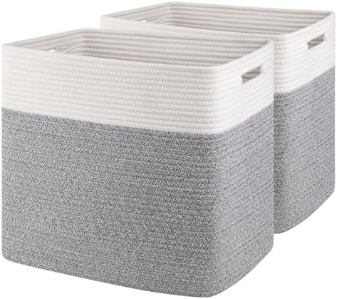 OIAHOMY 2 PACK Tall Storage baskets 55L Blanket Basket Living Room Grey by MasterofSpaceOptimization