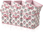 6 Pcs Fabric Floral Cube Storage Bins 11 Inch Flower Storage Basket with Handle, Linen Collapsible Fabric Box for Classroom Bedrooms Office Home Decoration (Pink indian flowers) by BBSET