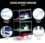 NYZE 12 Pack Acrylic Shoe Boxes Side Open, Clear Shoe Box Plastic Stackable, Shoe Storage Organizer with Magnetic Door, Shoe Display Shoe Containers with Lids Fits Up to Size 15 - Image 4
