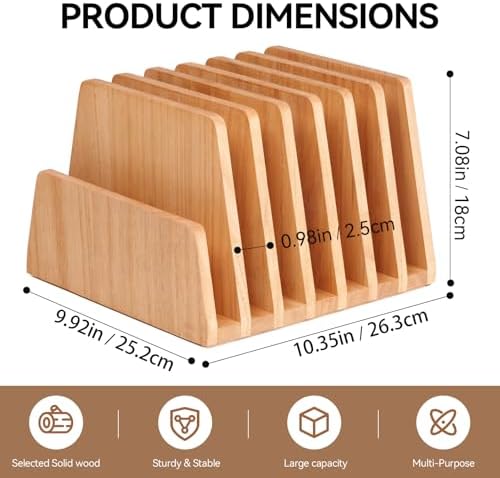 KIRIGEN Wooden File Organizer, 7-Slot Upright Holder for Desk Natural 7K-NA - Image 6